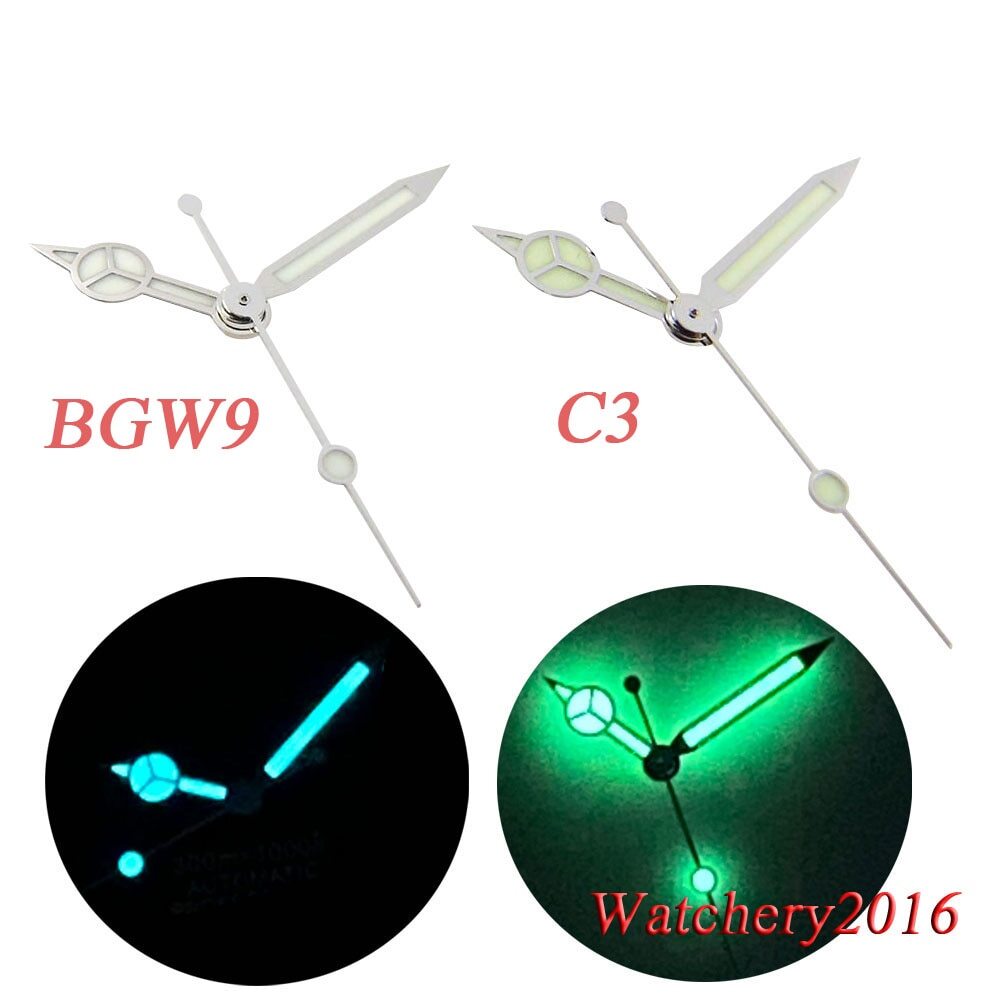 Fit NH35 NH36 7S26 Watch Hands Greenish-Blue BGW9 Luminous C3 Green Lume Parts