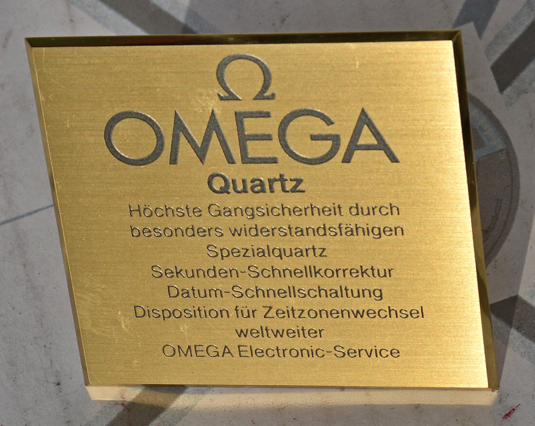 Very Rare Vintage Original Showcase Plate for Omega Quartz Watch