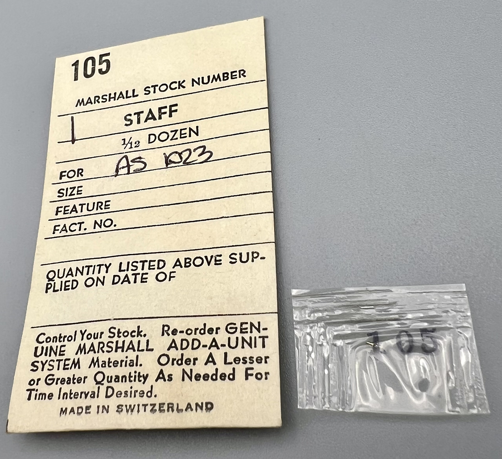 AS 1023 BALANCE STAFF 105 A SCHILD SWISS WATCH PARTS Factory Sealed NEW #G16