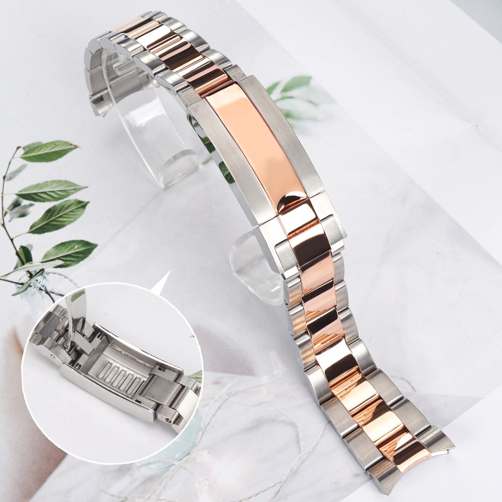 20MM STAINLESS Oyster Bracelet Curved Silver Golden Watch Wrist Band Replacement