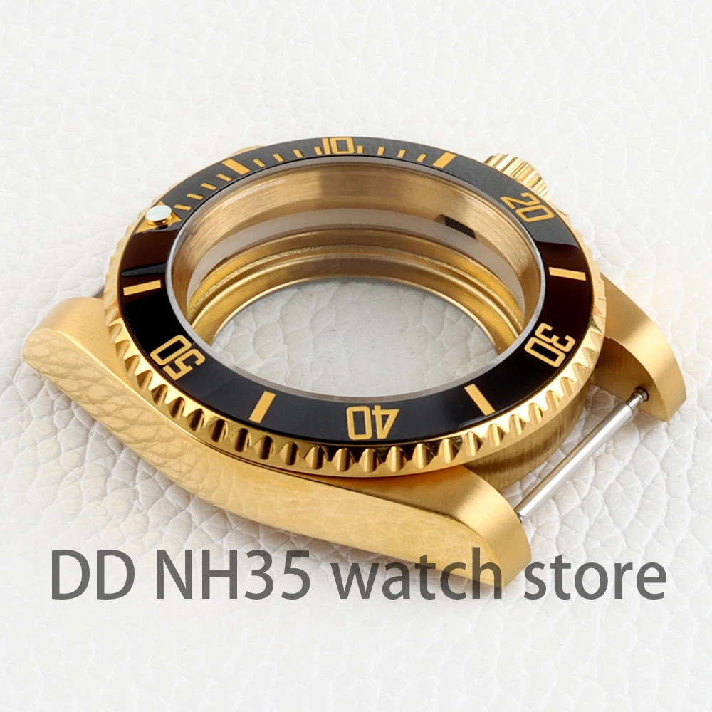 Gold Watch Case 40mm for Submariner Style NH34 NH35 NH36 movement Sapphire Glass
