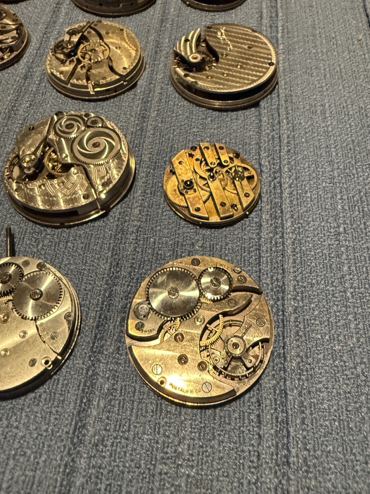 Lot of 15 Antique Pocket Watch Movements Elgin Hampden NY Standard Parts Repair