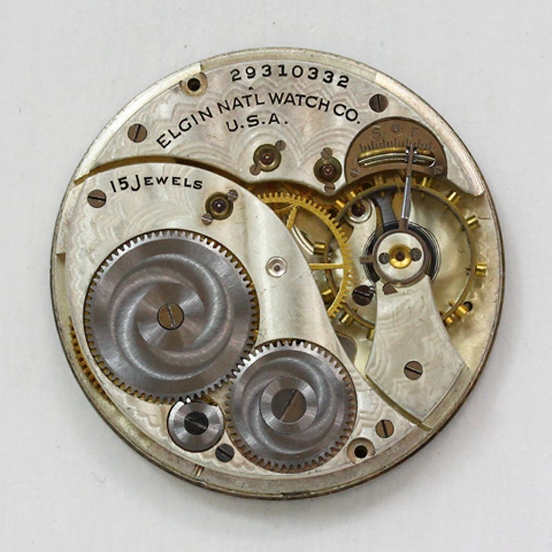 Elgin Grade 315 Model 3 Pocket Watch Movement & Metallic Dial ca. 1927