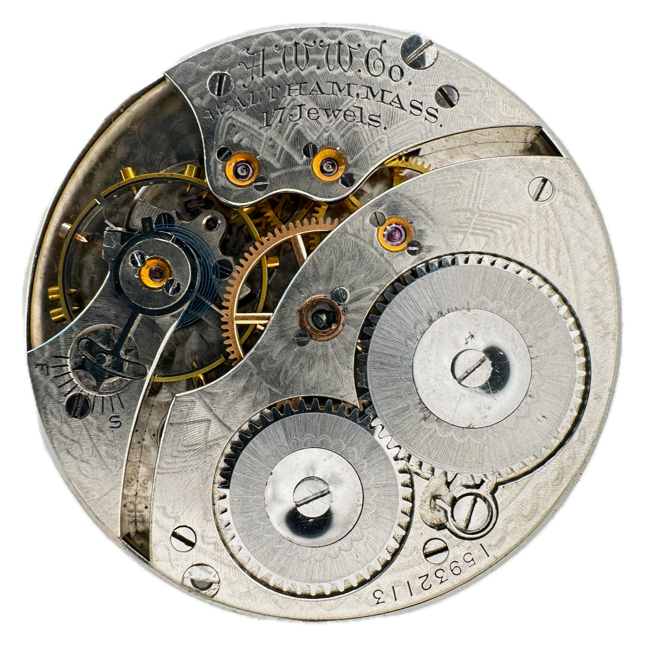 Antique 12s 1907 Waltham Roman Dial Mechanical Pocket Watch Movement No. 225 USA