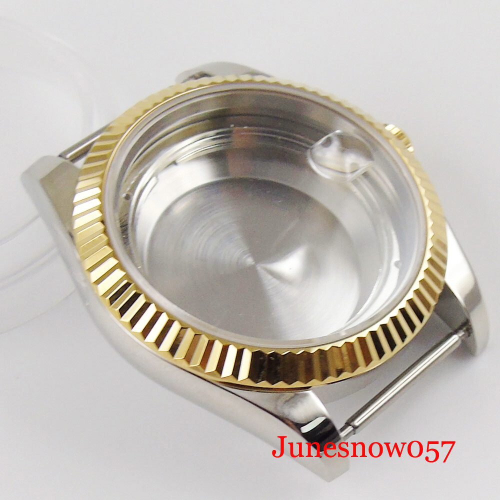 Polished Two Tone Gold Wristwatch Case for ETA2836 MIYOTA 8215 Sapphire Glass
