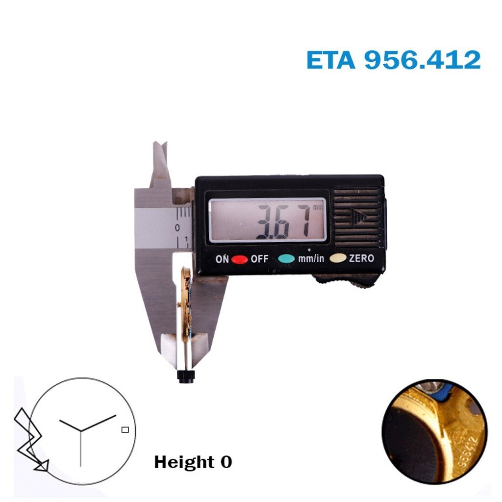 ETA 956.412 Swiss Watch Movement-3 Hands- Gold Date Disk at 3-Height:0.