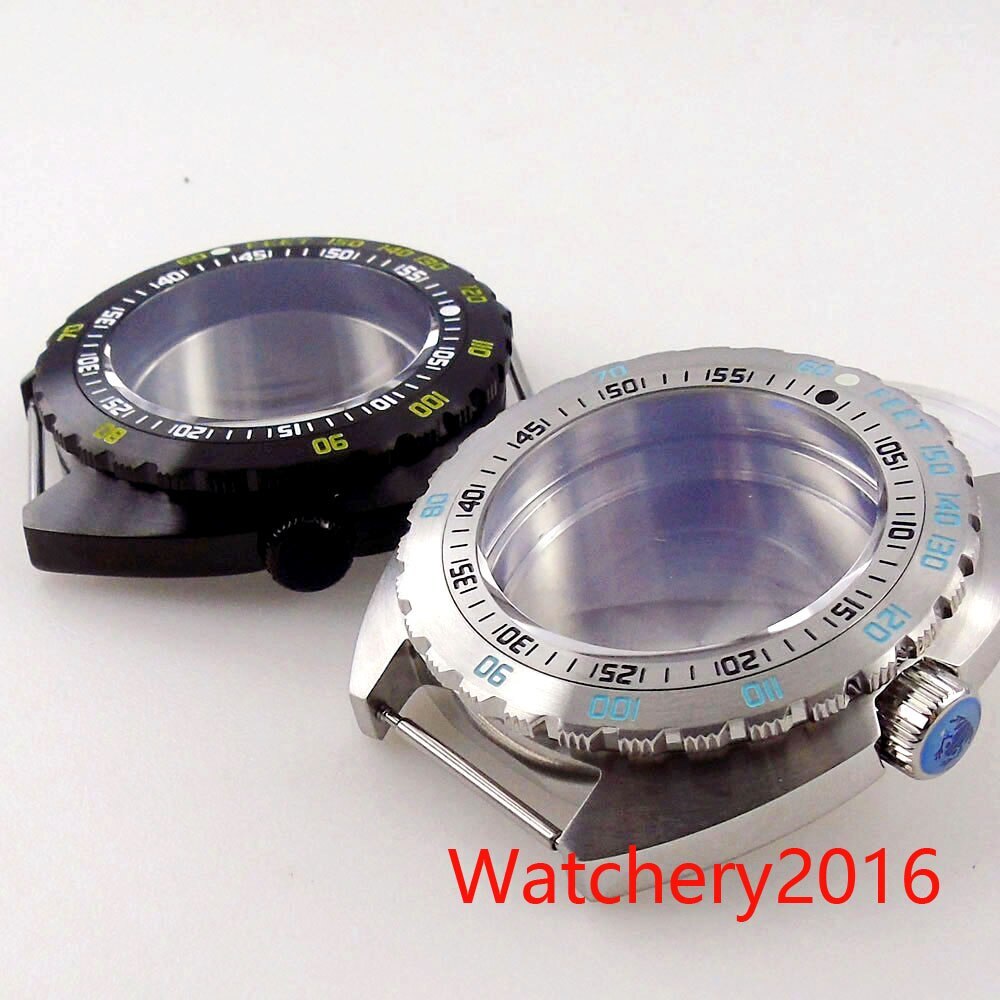 New 45mm 20ATM 316L Stainless Steel Black Silver Watch Case For Japan NH35A NH36