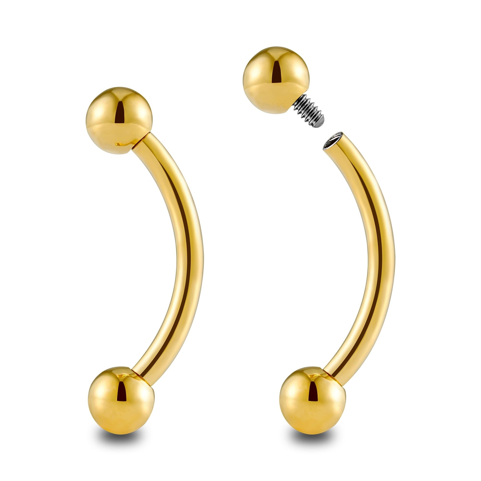 FINE4U 1 Pair Curved Barbell Body Jewelry 16g 6mm 8mm 10mm – ASTM F136 Titani…