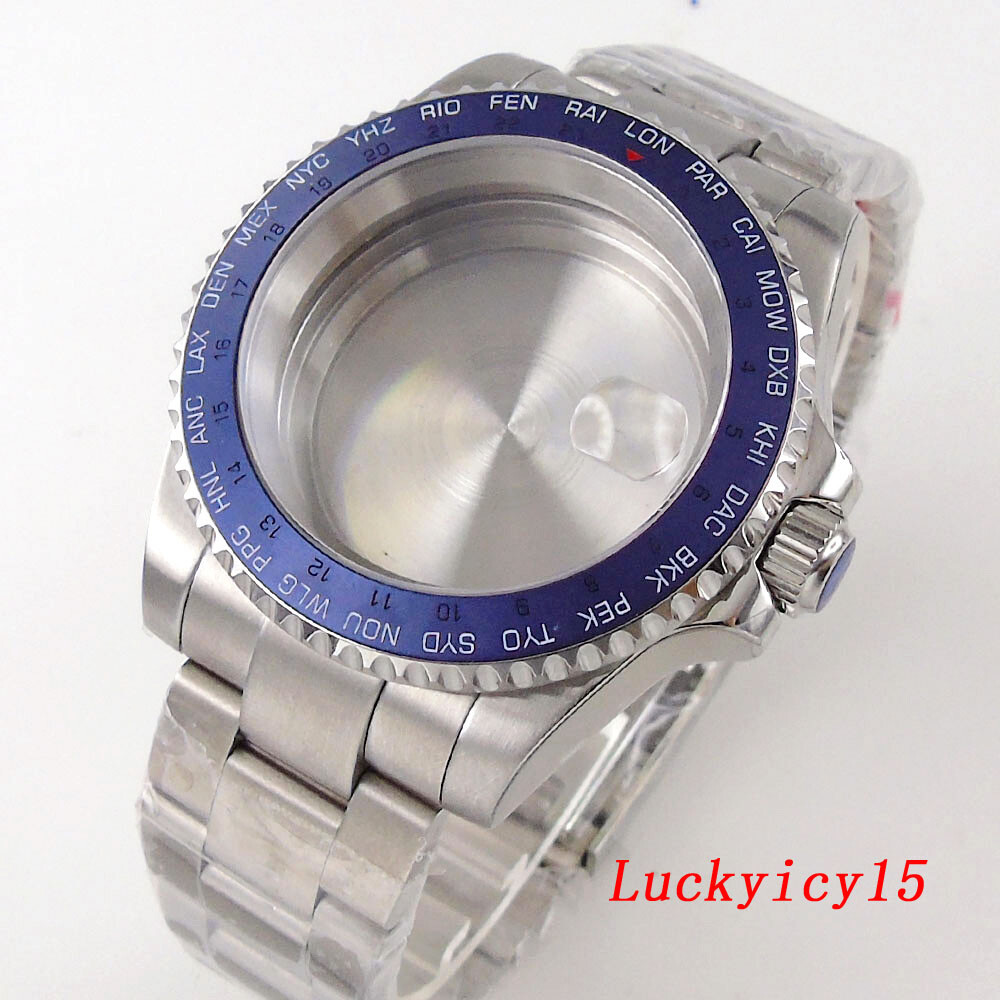 Bliger 40mm Mens Watch Case Fit NH35A NH34 Sapphire Glass Black Ceramic Bezel