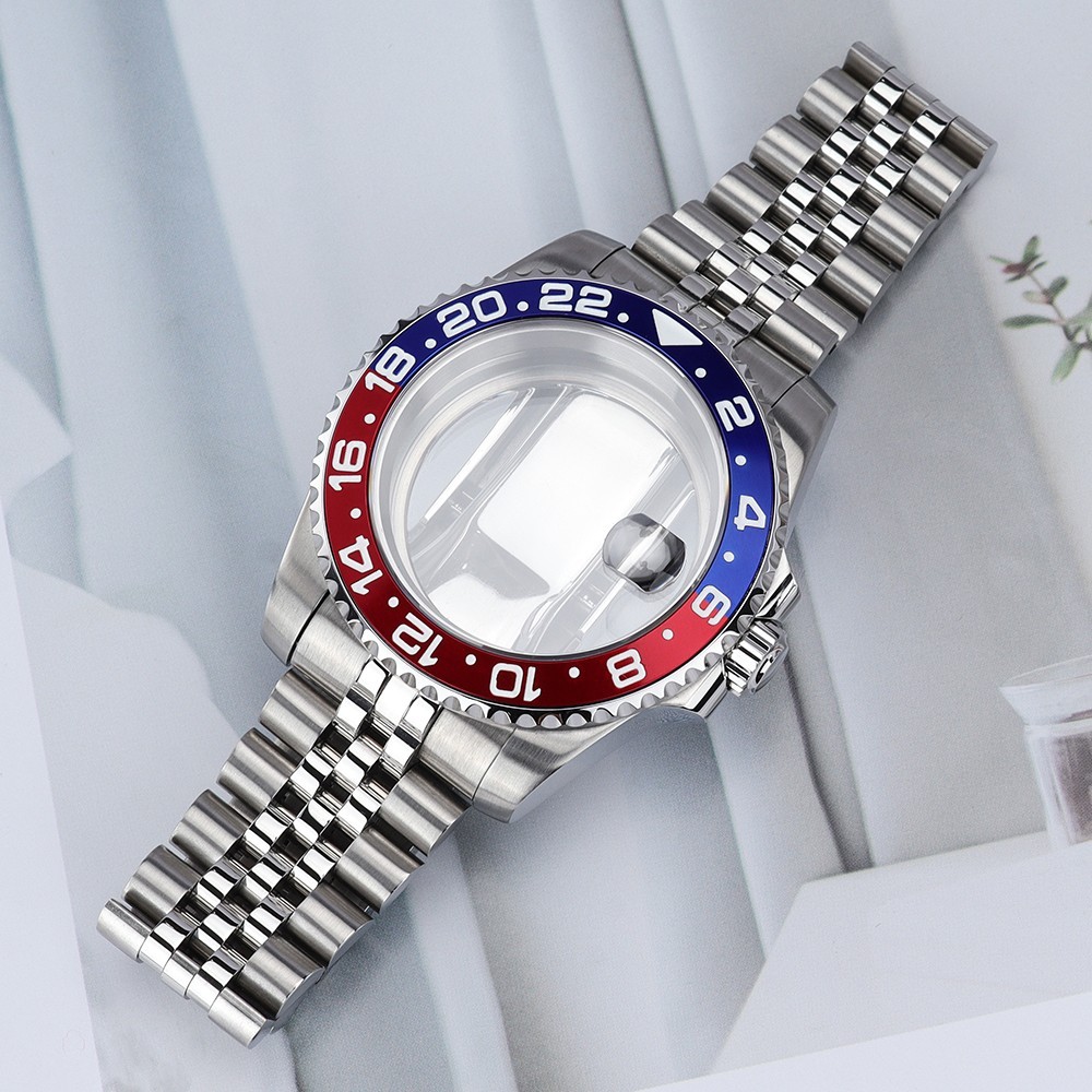 FEIYASHI 40mm Oyster GMT Aviator Watch Case Bracelet Pepsi Bezel For Seiko NH35