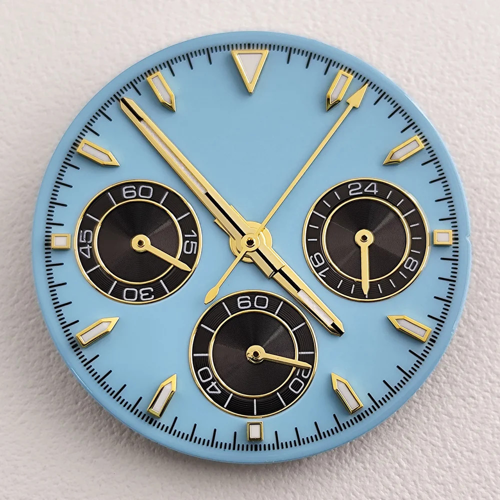 Enamel Blue Dial with Gold Index For VK63 Movement Replacement Parts