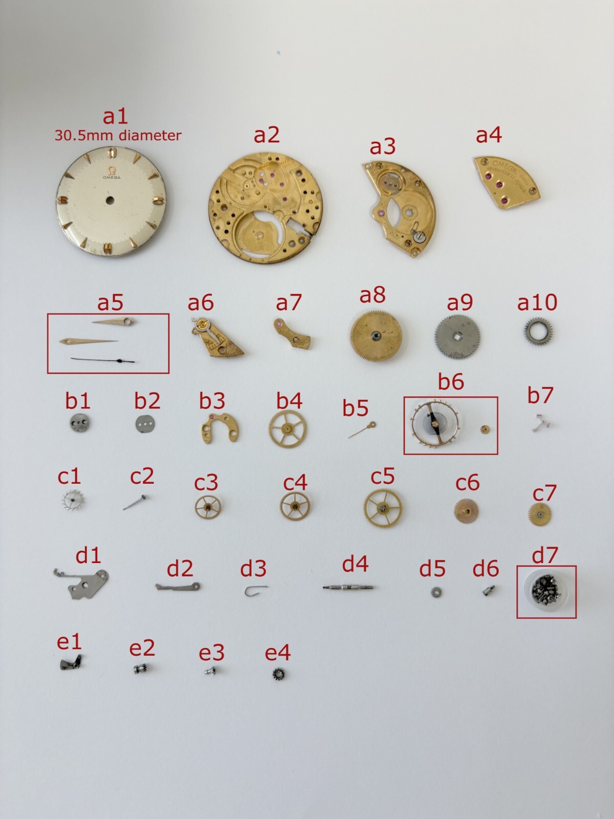 Omega Cal 284 Watch Movement Parts Balance Fork Spring Bridge Barrel Balance