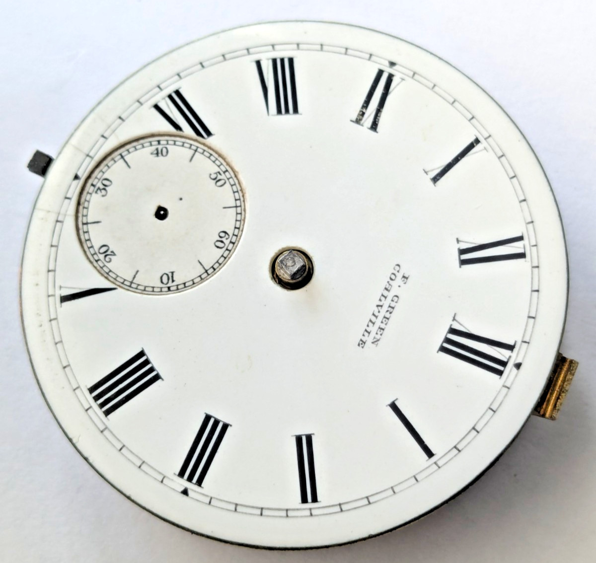 Antique F. Green Coalville English Pocket Watch Movement RUNNING Dial 44.6mm 11
