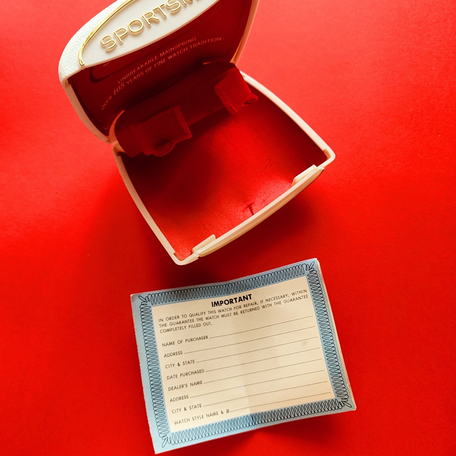 Elgin Sportsman Watch Box & BLANK Paperwork Warranty Rare Vintage