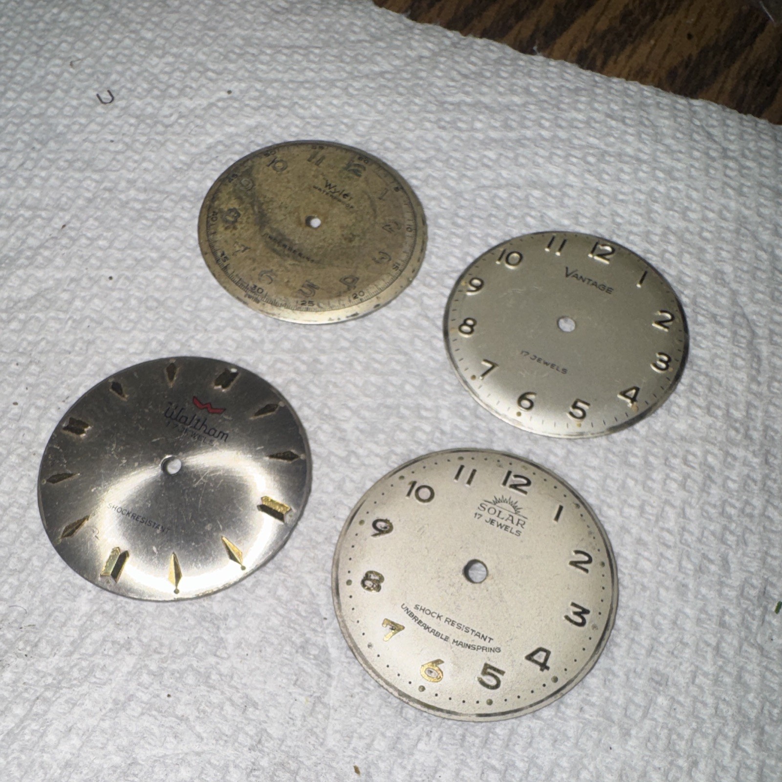 Lot of 4 Vintage Watch Dials Silver/Beige Arabic Markers for Wyler Waltham