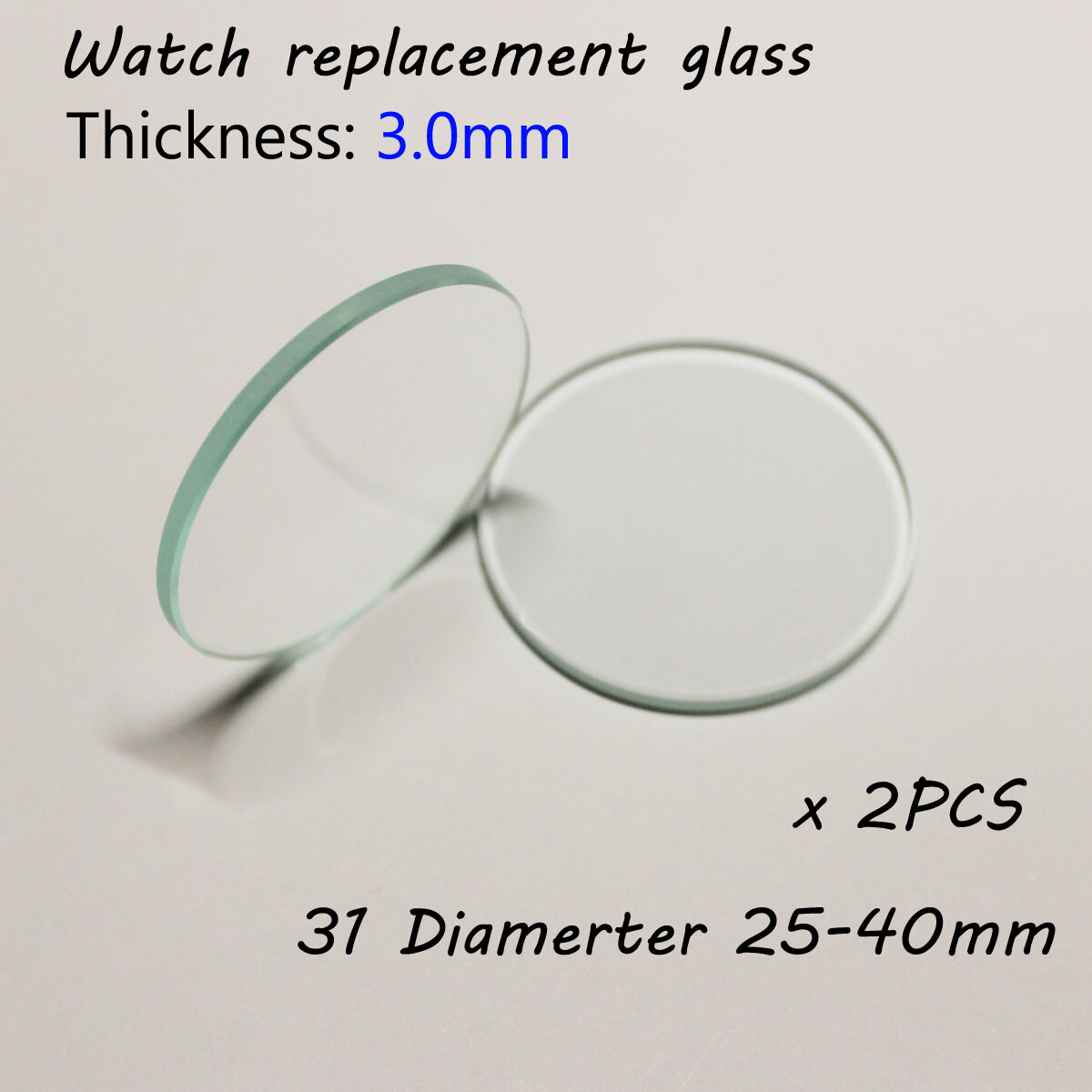 2Pcs 3.0mm Round Smart Watch Glass 25mm to 40mm Flat Lens Watch Crystal Mirror
