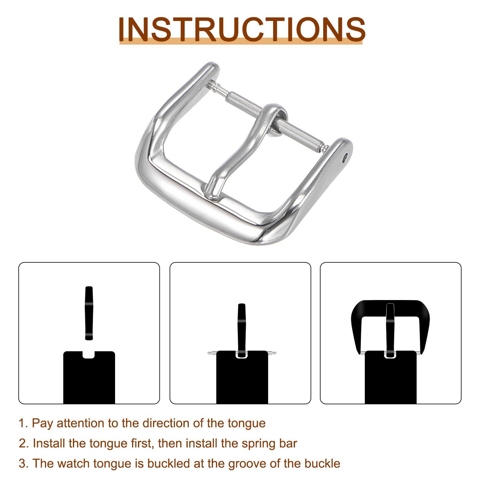 Buckle strap watch, 316 polished steel, silver for 16mm 2pcs