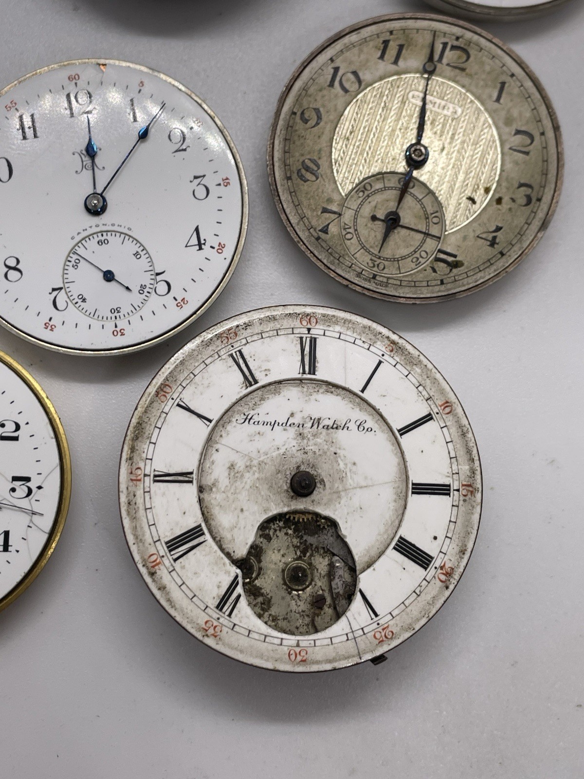 Lot of Pocket Watch Movements Hampden, Swiss & More Parts Lot #2
