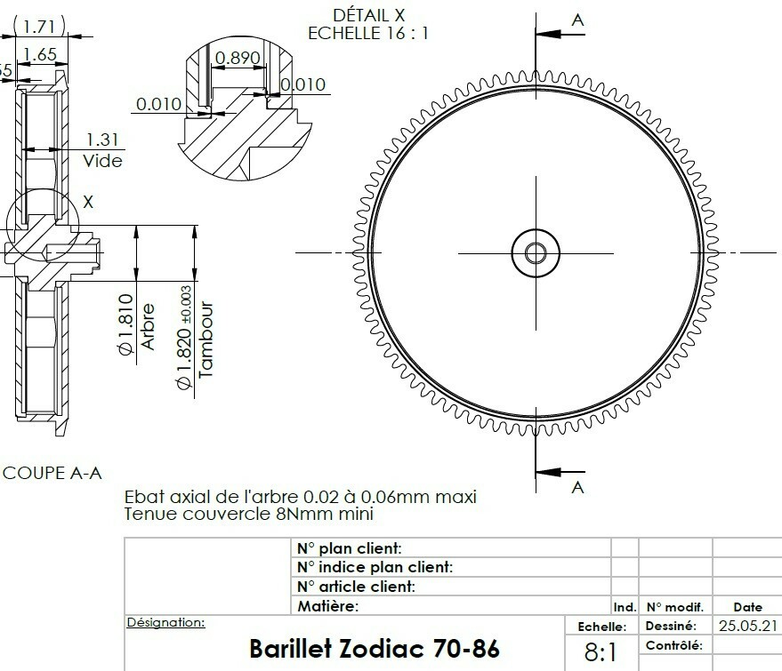 New mainspring barrel for Girard-Perregaux 31, 32. 41, 42 calibers