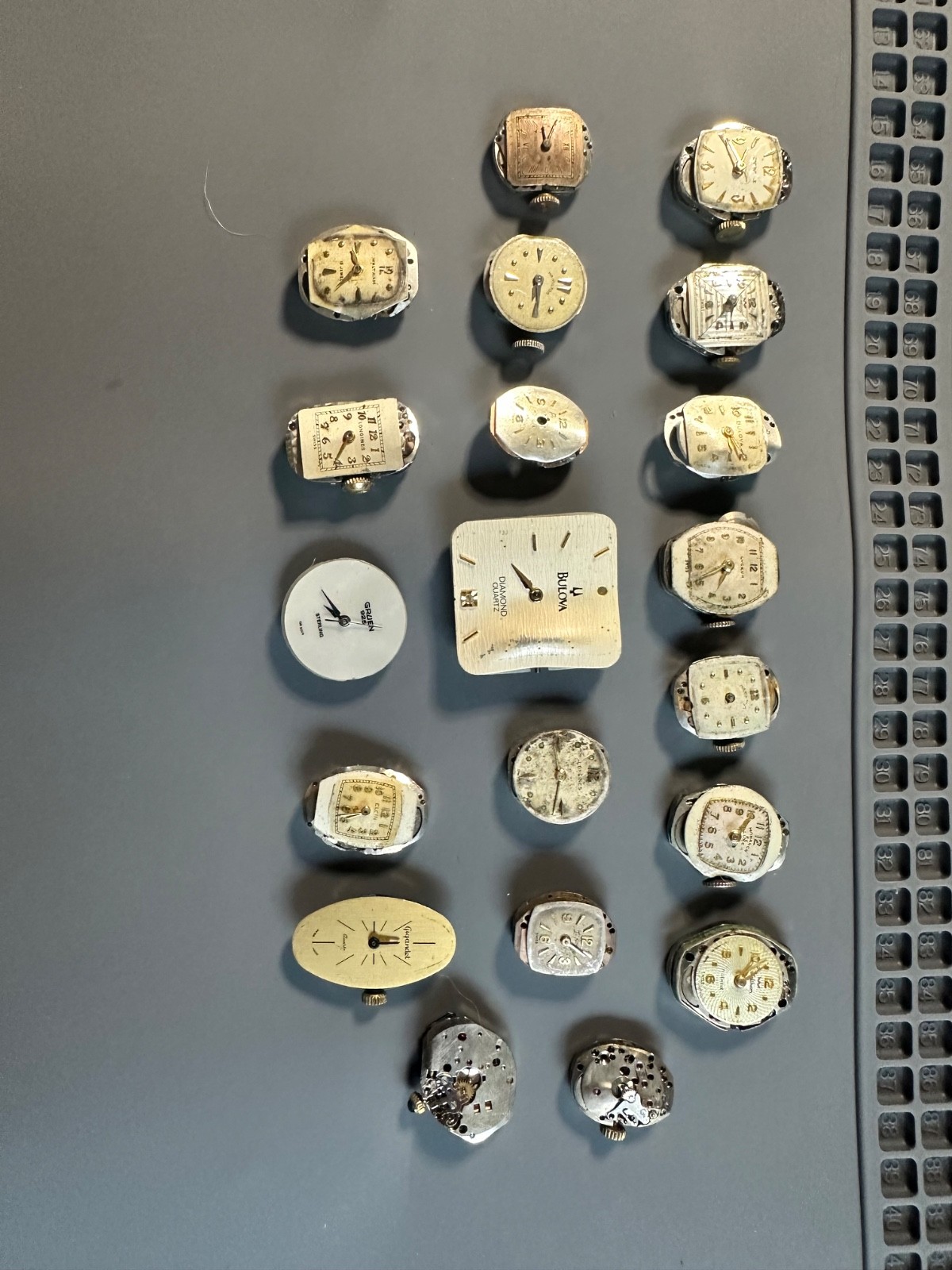 Lot of 20 Small Watch Movements Longines Hamilton Elgin Waltham Bulova