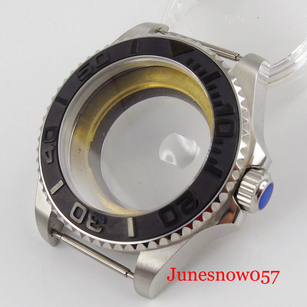 43mm Watch Case Sapphire Glass Ceramic Brushed Insert fit MIYOTA 8215 Movement