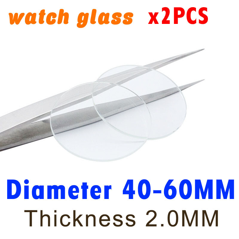 2PCS 2.0mm Diameter 40-60mm Flat Round Watch Crystal Glass Lens Watch Parts Tool