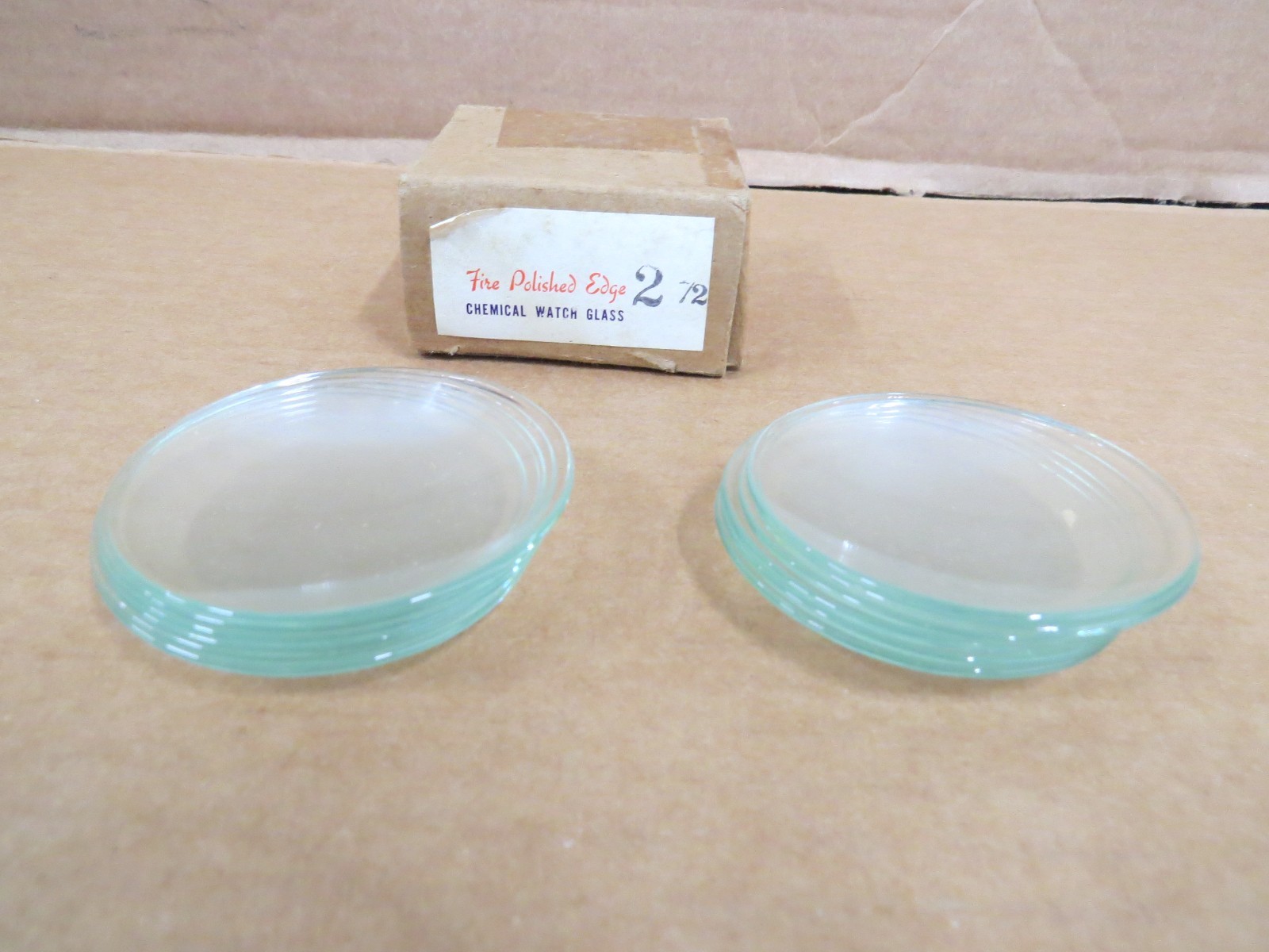 Box of 12 Vintage Fire Polished Chemical Watch Glasses 2-1/2″ NEW IOB