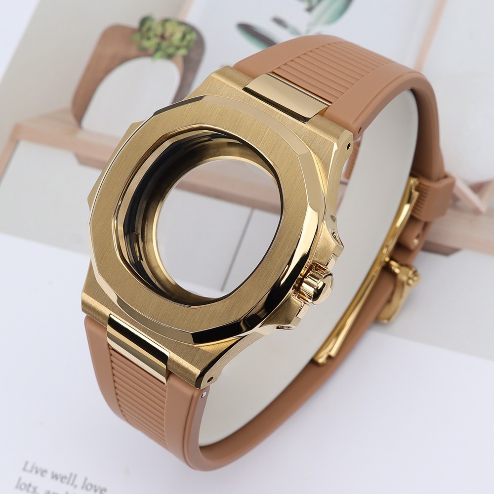 Sapphire 40mm Golden Brushed Watch Cases Soft Strap 10ATM For Seiko NH35 34 NH36