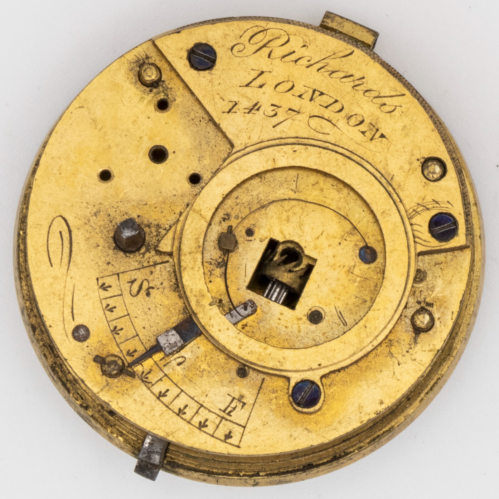 Partial Richards of London English Antique Fusee Pocket Watch Movement with Dial