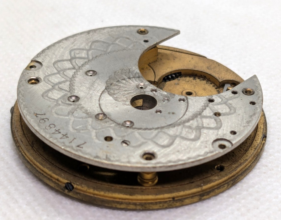 Vintage Pocket Watch Verge Fusee Movement Engraving Brass Components 43 mm