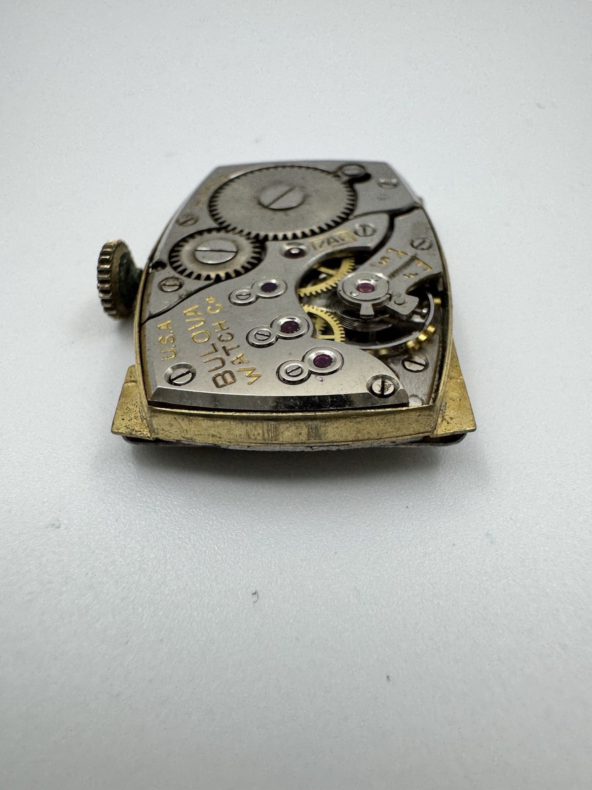 Vintage Bulova 7AK 21 jewel wrist watch movement with stem & crown
