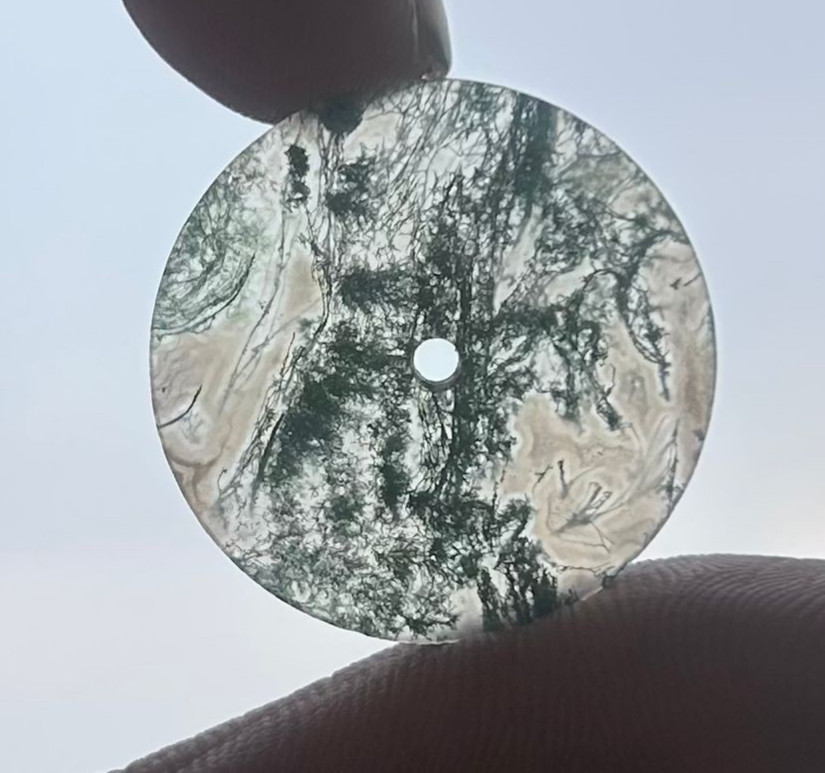 Moss Agate Dial 24.5 MM Round Cabochon 9.75 CT Dendritic Inclusions Unique Stone