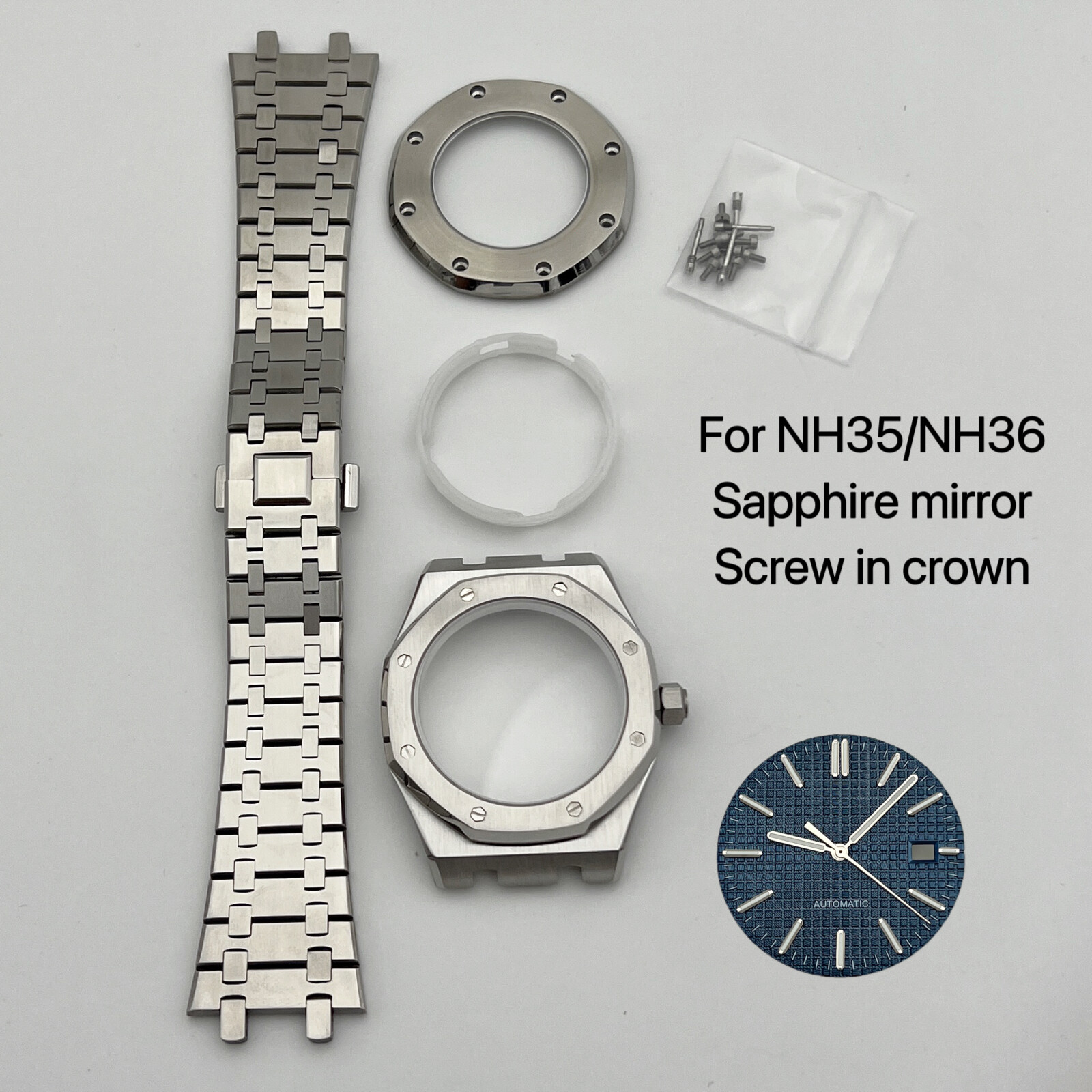 NH35 Case 41mm + Strap + Dial+hand Sapphire Glass for NH35/NH36 Movement