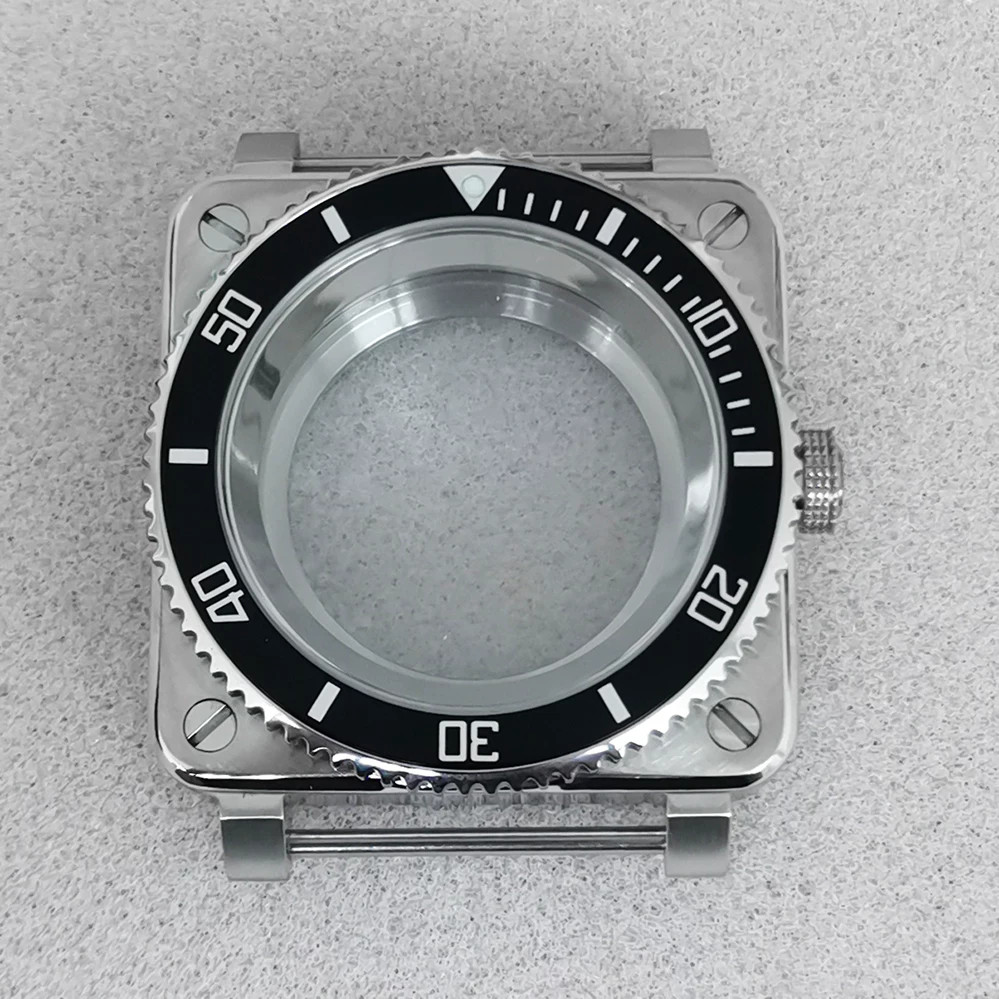 42mm Stainless Square Watch Case Sapphire Steel Shadow For NH35 NH36 Movement