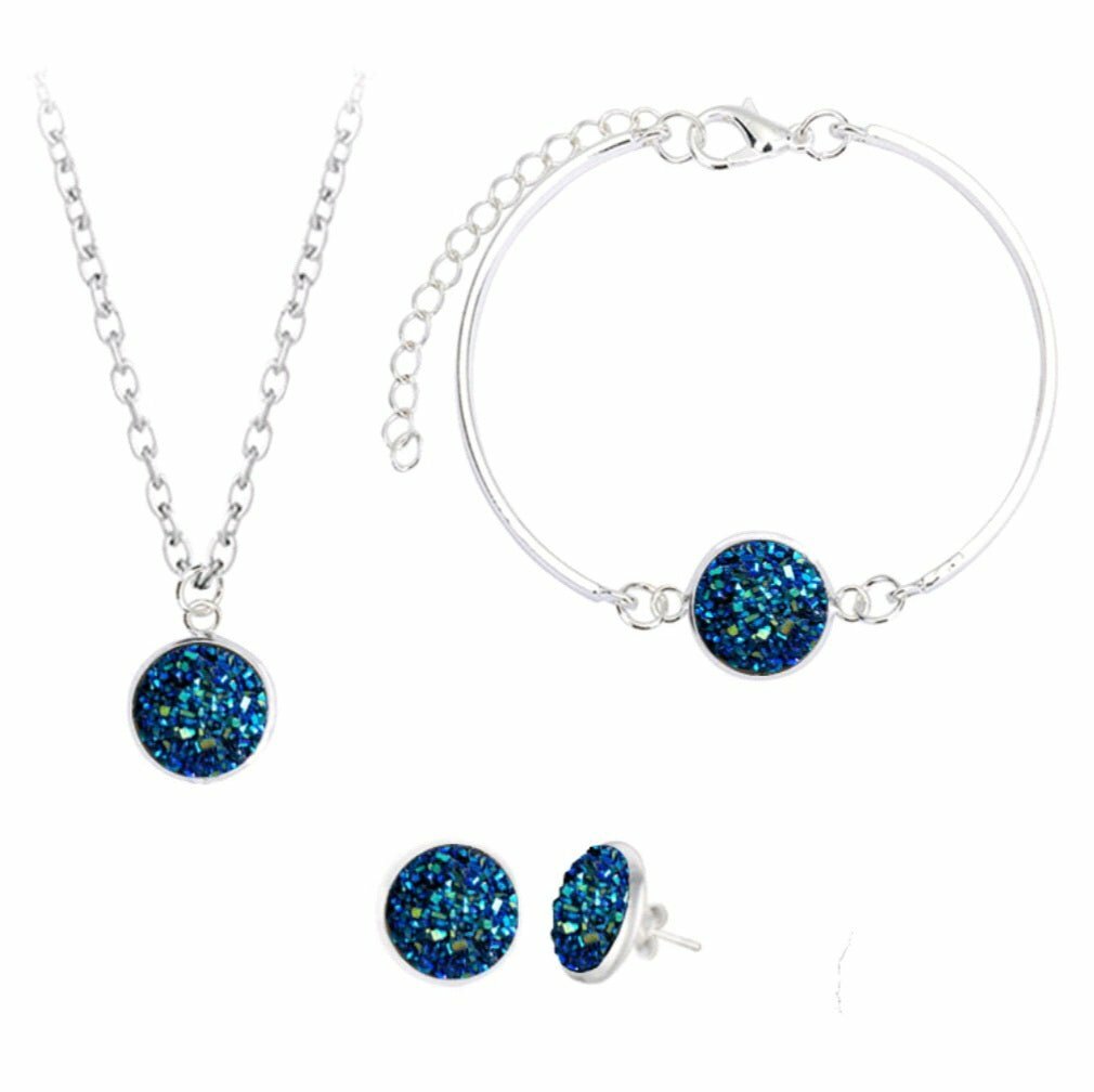 *Your Choice of 9 Colors!* Druzy 3-Piece Jewelry Set