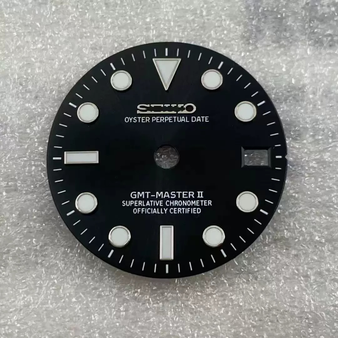 28.5mm GMT Watch Dial Green Blue Luminous For NH34 NH35 Movement