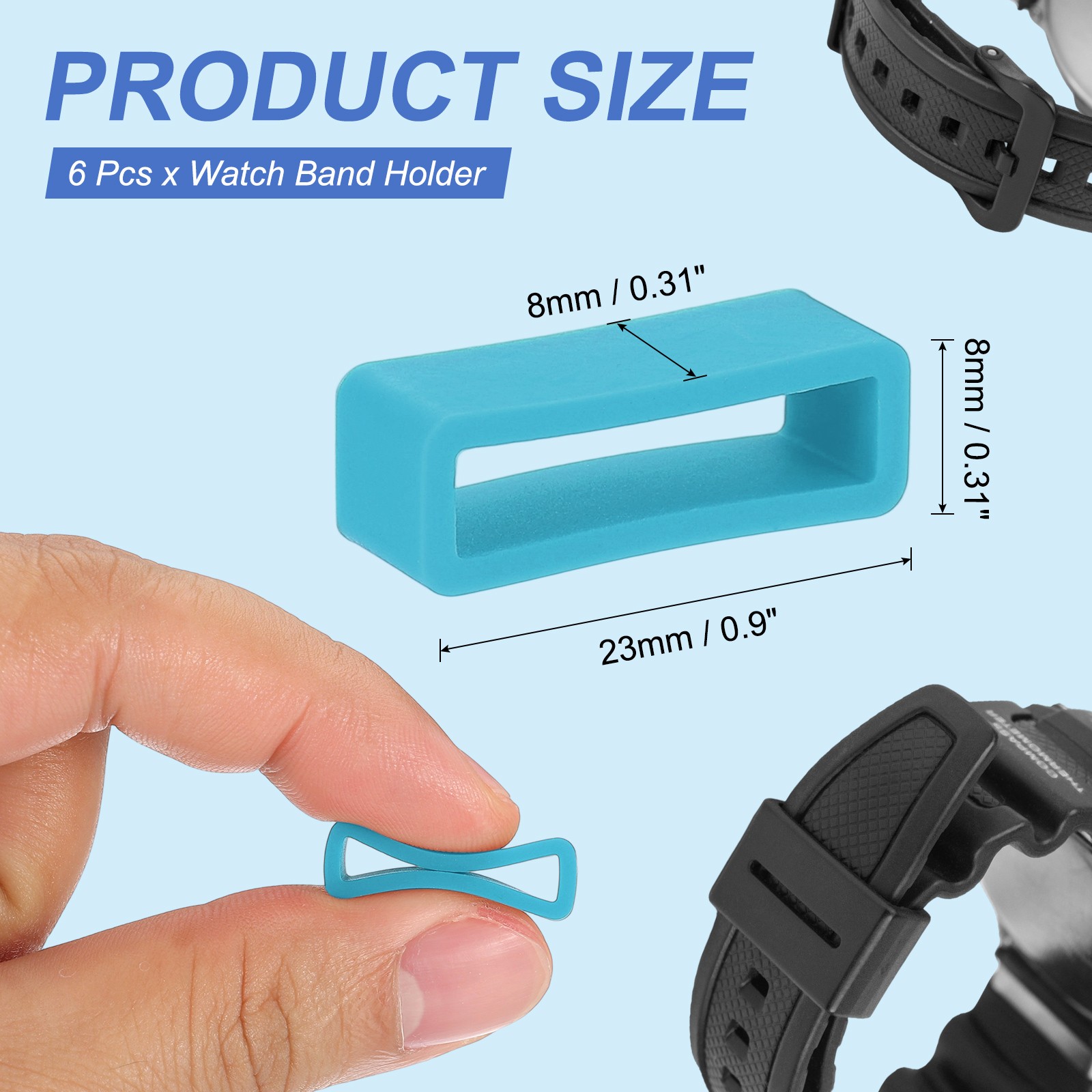 6Pcs 20mm Silicone Watch Band Holder Loop Replacement Sky Blue