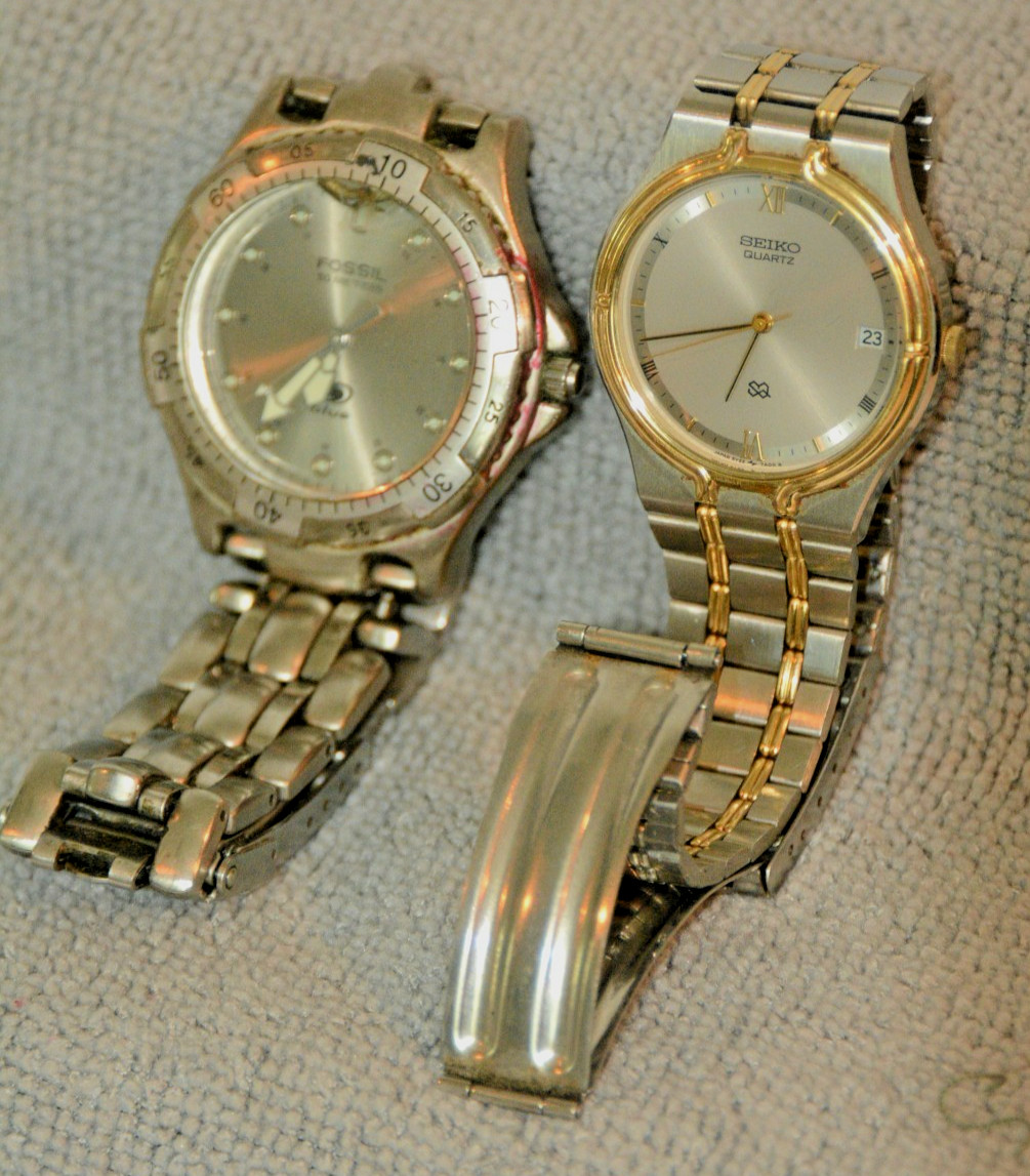 Seiko Quartz S2 Watch & Fossil Blue 50m Original Bands Water Resistant For Parts