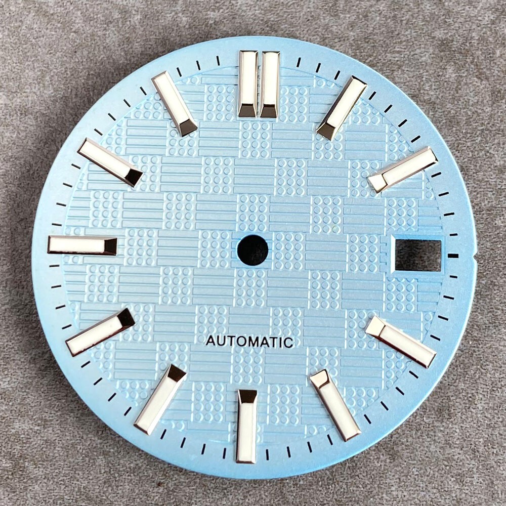 28.5mm Black White Blue Texture Luminous Watch Dial For NH35 NH36 Movement