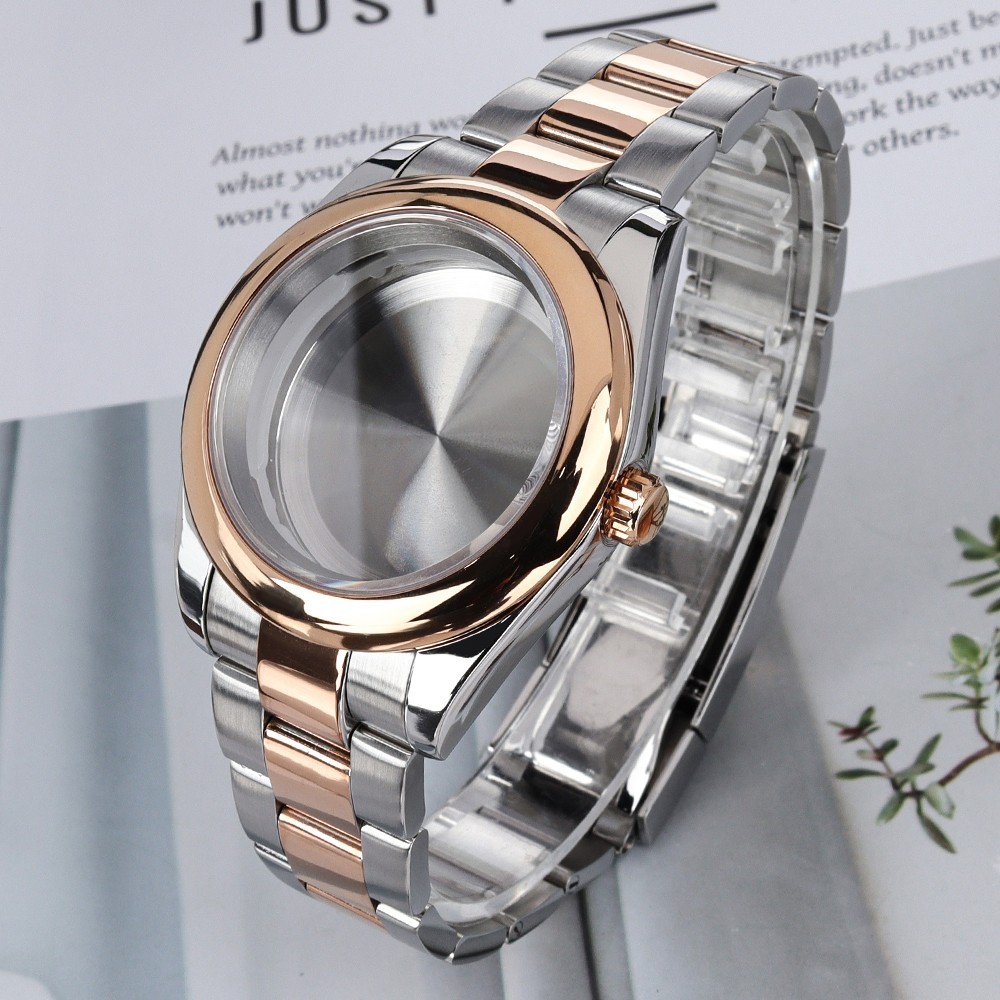 Oyster Watch Cases 36mm/39mm Two Tone Rose Gold Steel 10ATM For Seiko NH35 NH36