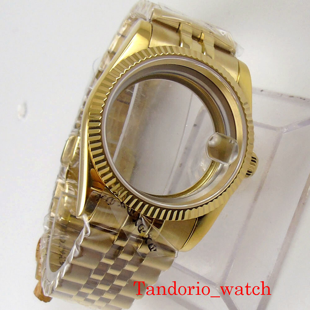 36mm Men Watch Case Gold Coated Fit MIYOTA 8215 ETA 2836 Automatic Movement