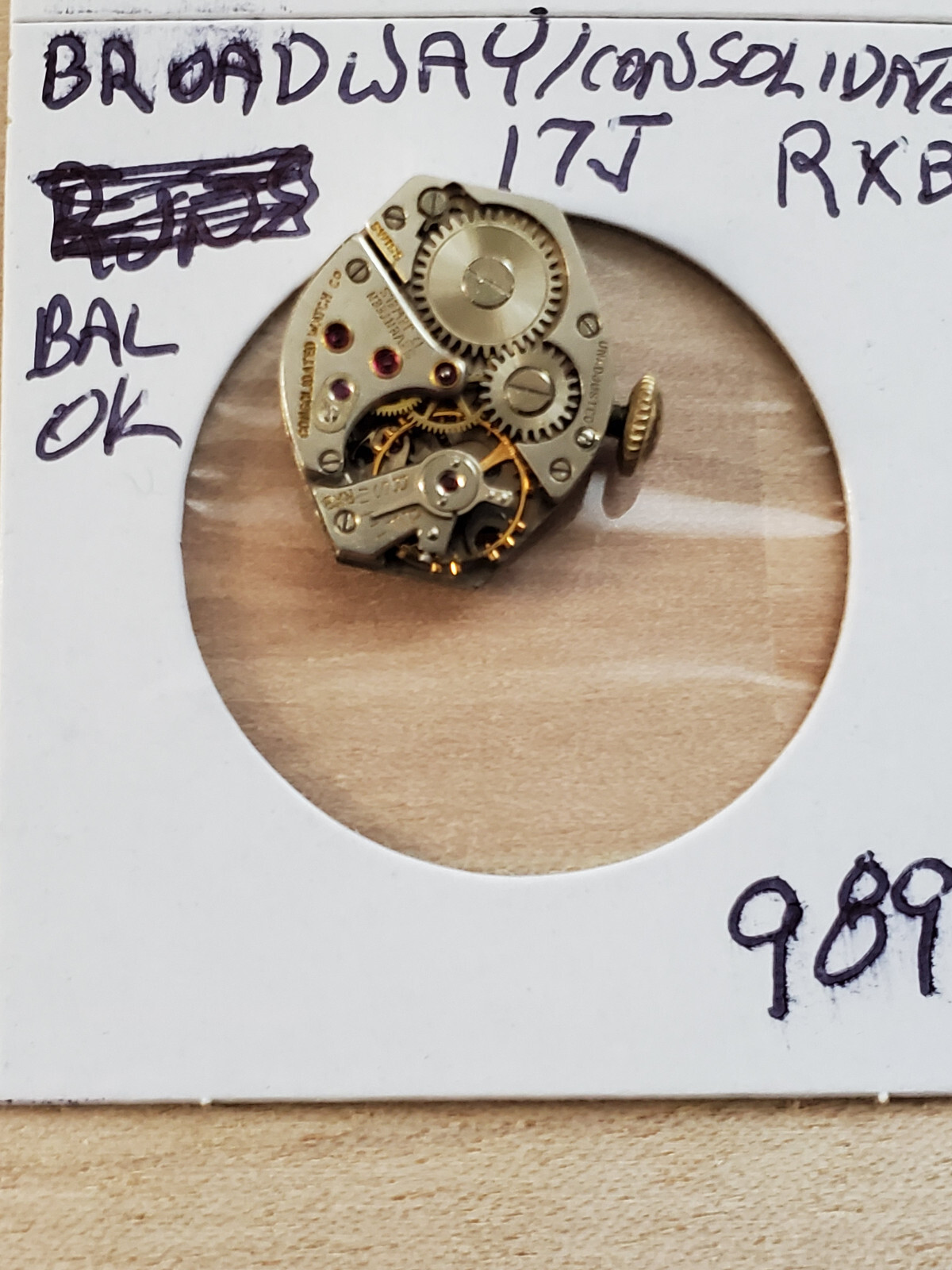 LADIES BROADWAY/CONSOLIDATED 17J RXB WRIST WATCH MOVEMENT #989