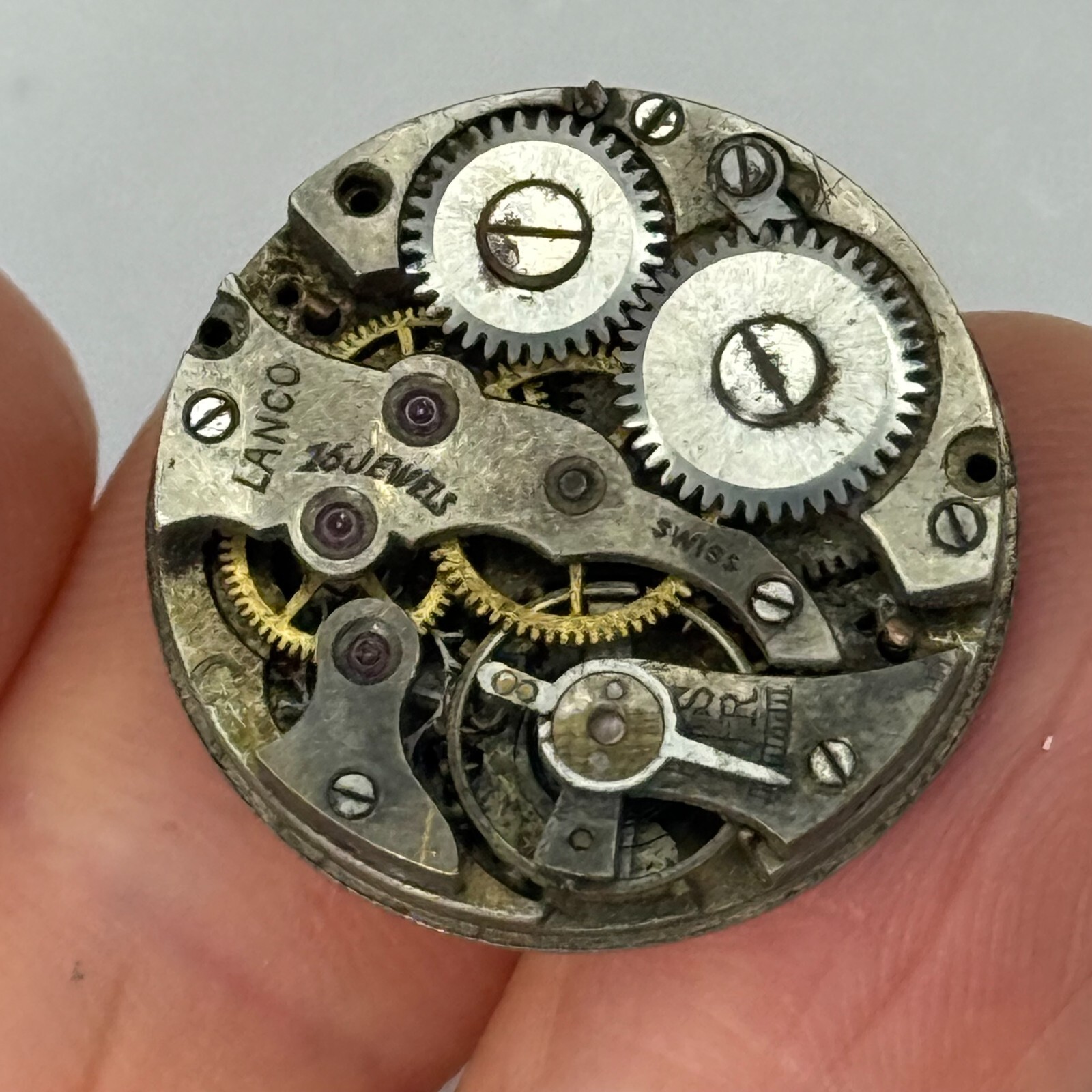 Lanco Watch Movement 15 Jewels Swiss Manual Wind Vintage Parts 21.9mm