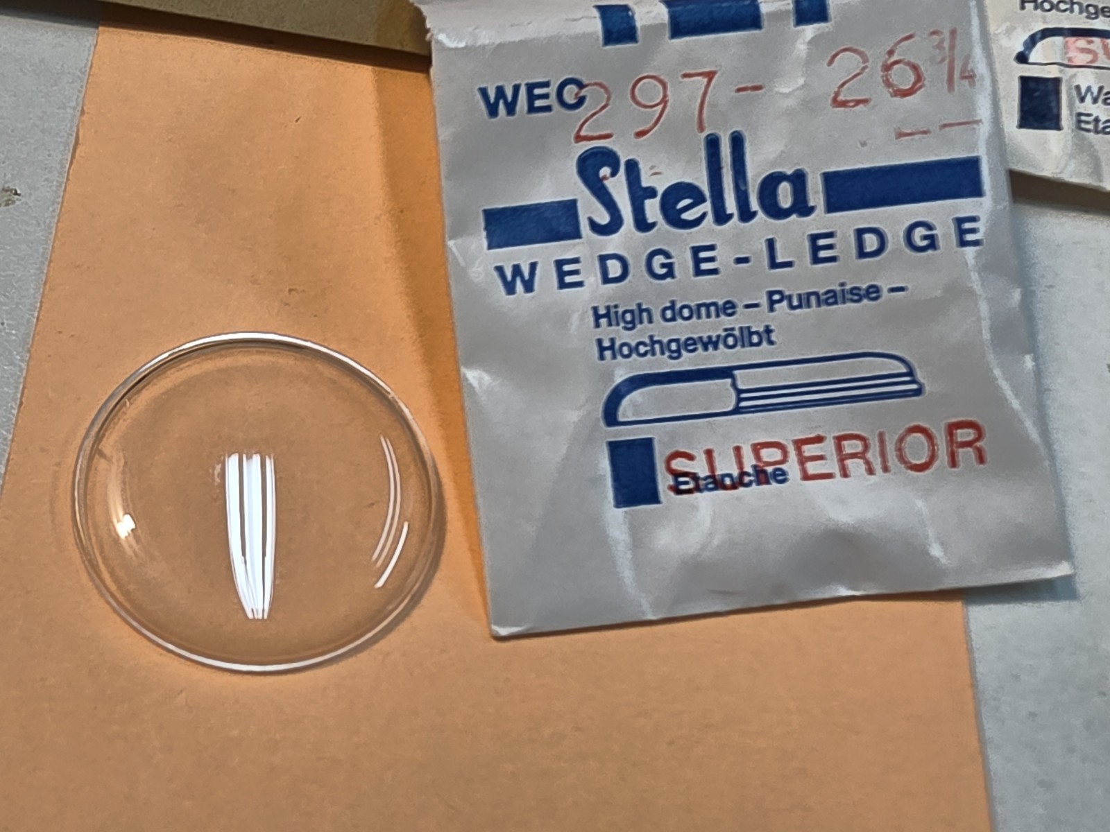 Vintage NOS Stella Wedge-Ledge WEC 297-26-3/4 High Dome Wristwatch Crystal