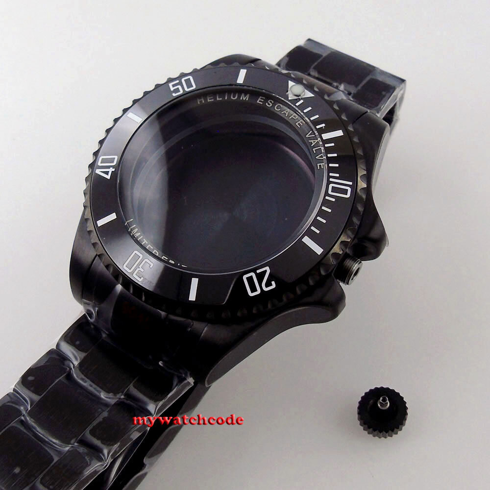 Black PVD 43mm SEA automatic Watch Case Strap Fit 2824 2836 8215 NH35 NH36 NH34