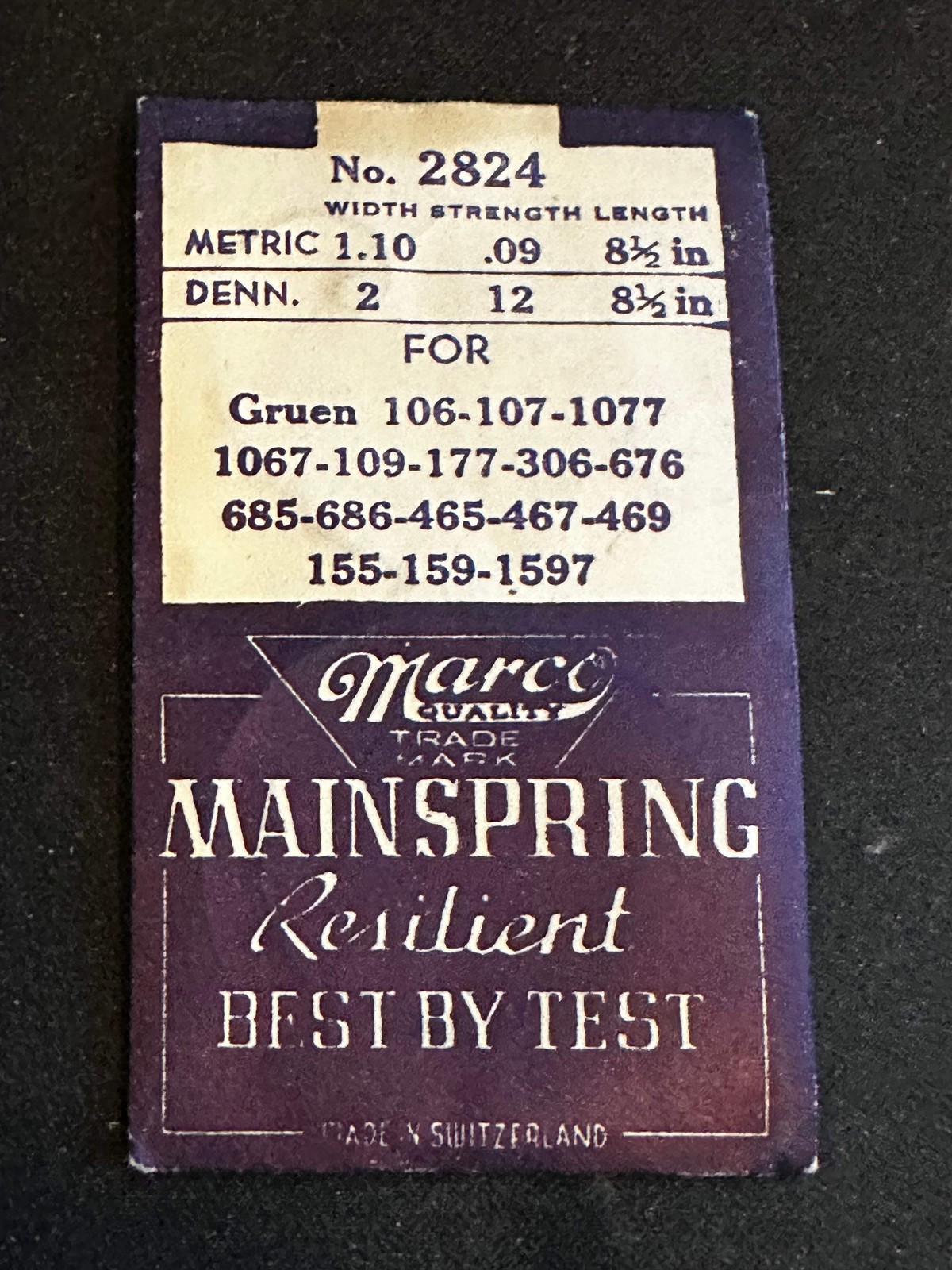 Marco Mainspring #2824 for A. Michel 80, 85, AS 442, 612, Gruen 106, 465 – Steel