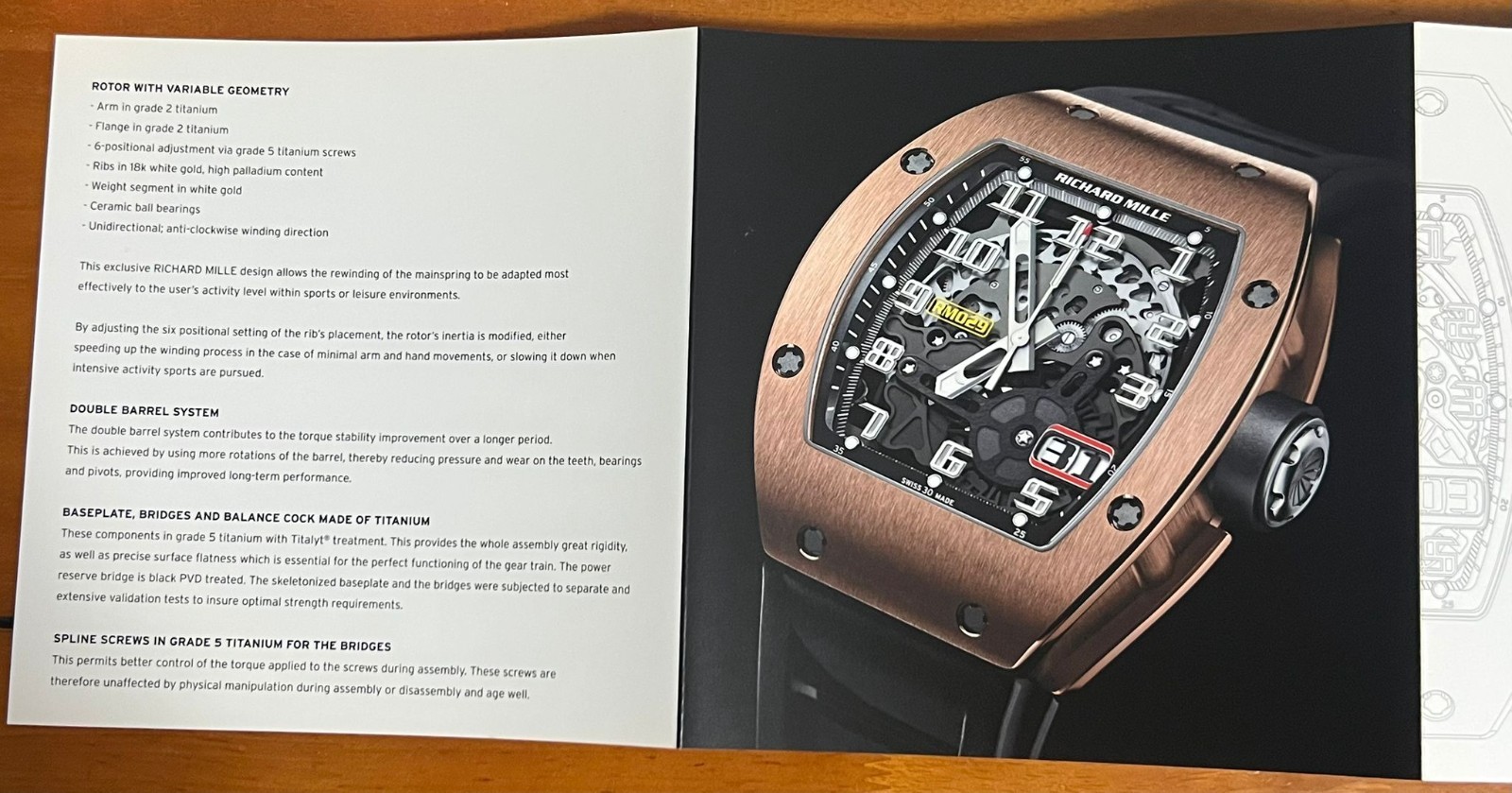 RARE Richard Mille RM029 Boutique Exclusive Technical Specification Leaflet