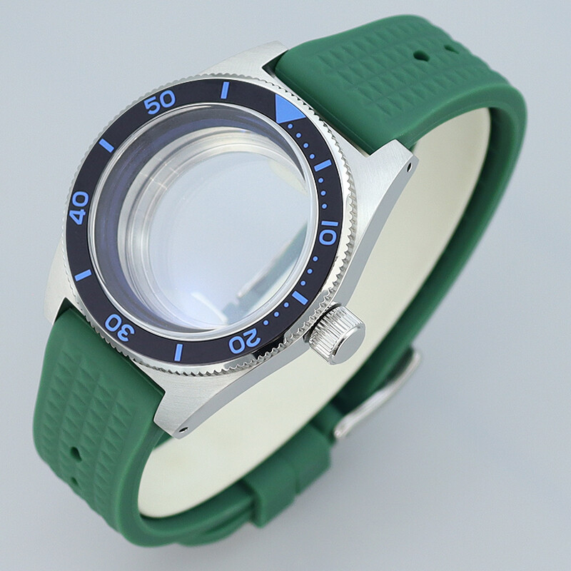 40mm Retro Dive Watch Case Modify 62Mas Mod+Green Strap For Seiko NH34 35 36 38