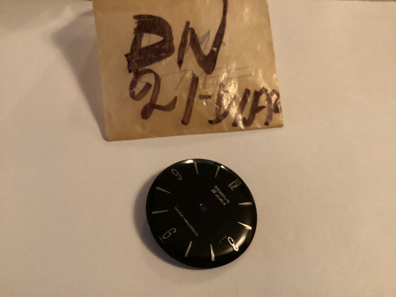 Benrus black dial silver markers never used for DN 21 watch movement 28.43mm