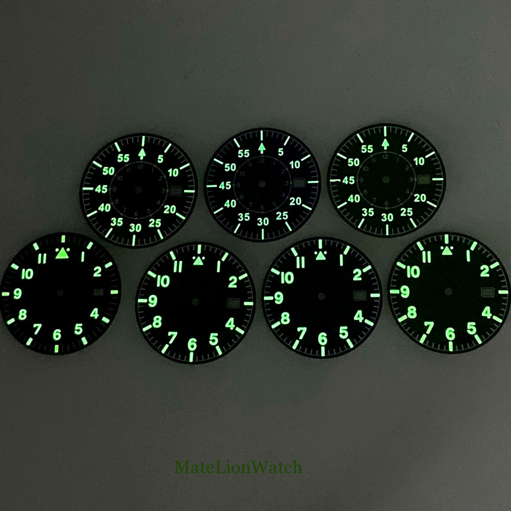 33.6mm Watch Dial+Hands Fit For NH35/NH35A Movement Green Lume Matte/Sunburst